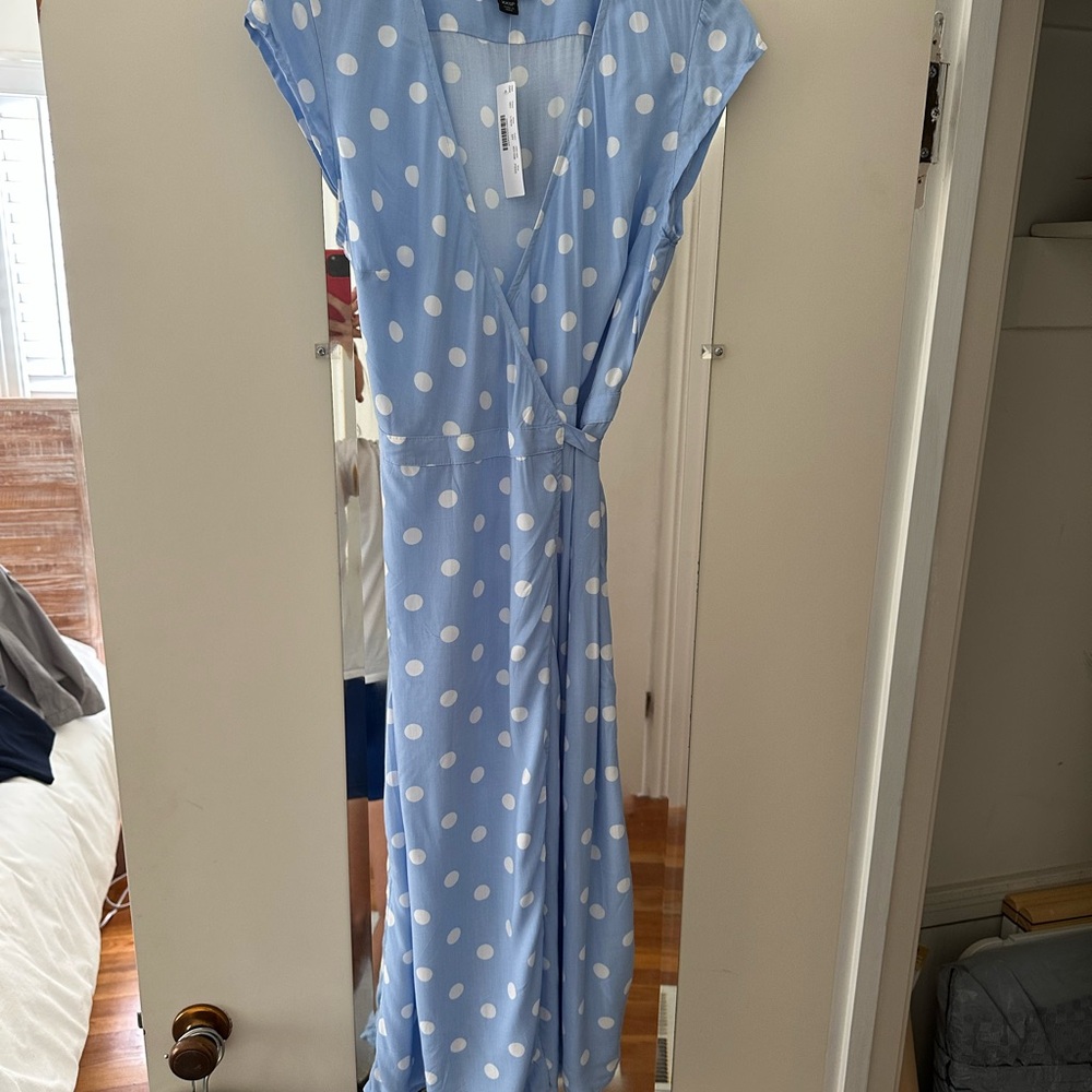 J. Crew Blue Polka Dot Wrap Dress